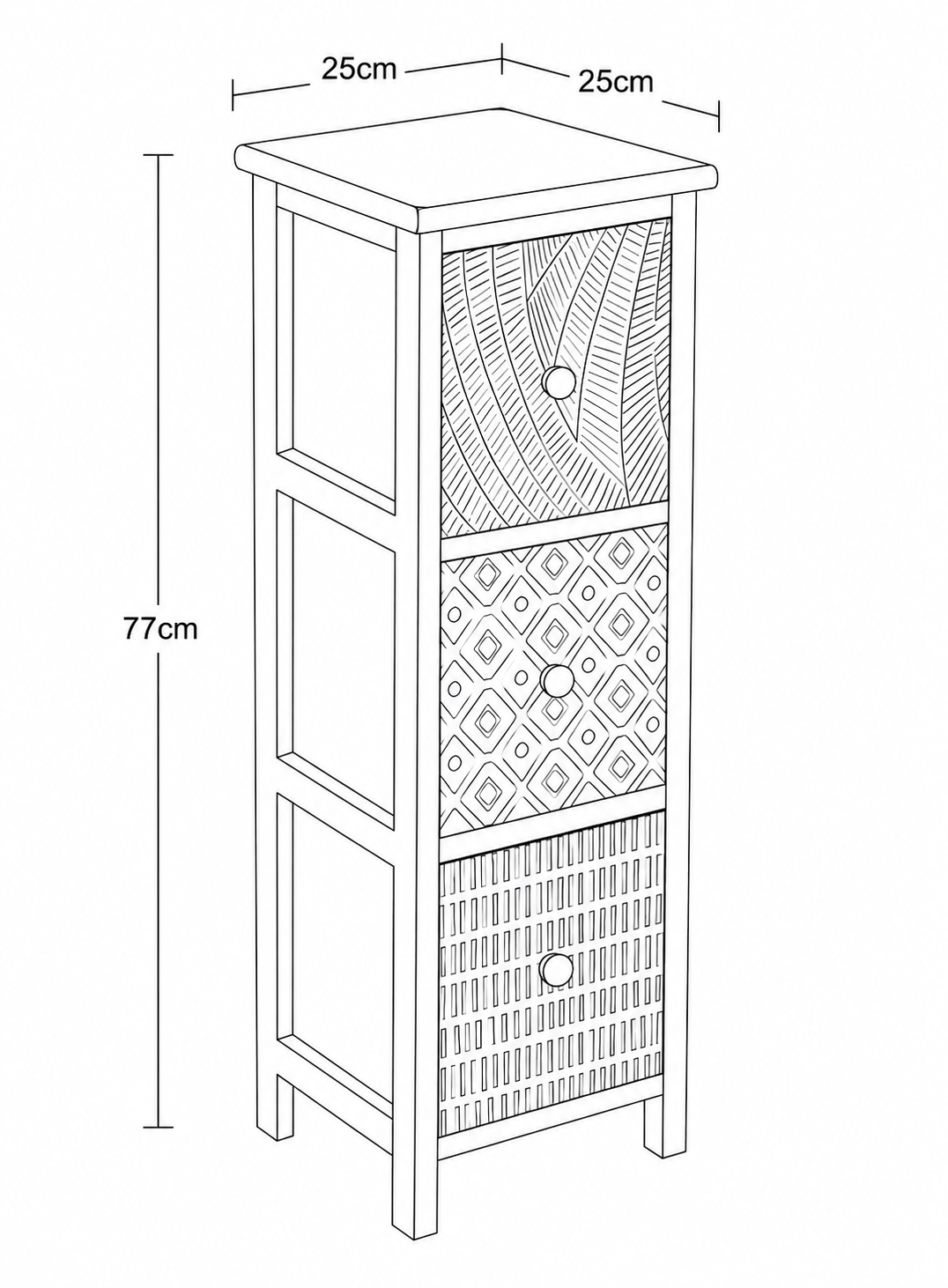 Συρταριέρα MDF με 3 Συρτάρια 25x25x77cm Φυσική με Σχέδια MRShome