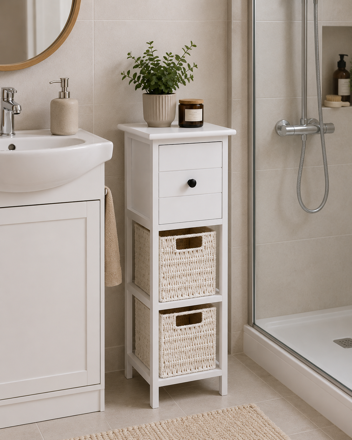 Συρταριέρα MDF με 3 Συρτάρια 25x25x77cm Λευκή MRShome