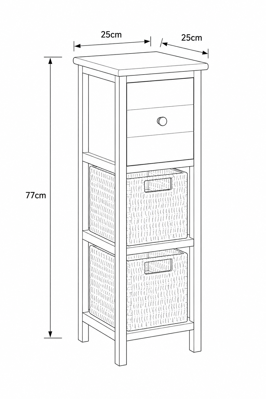 Συρταριέρα MDF με 3 Συρτάρια 25x25x77cm Λευκή MRShome