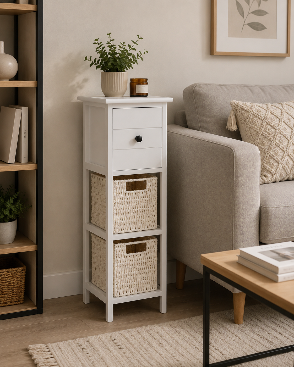 Συρταριέρα MDF με 3 Συρτάρια 25x25x77cm Λευκή MRShome