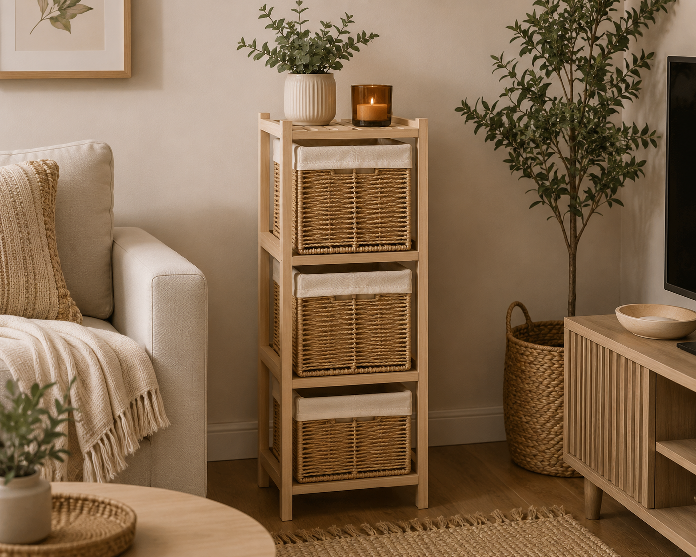 Συρταριέρα MDF με 3 Συρτάρια 25x25x77cm Μπεζ MRShome