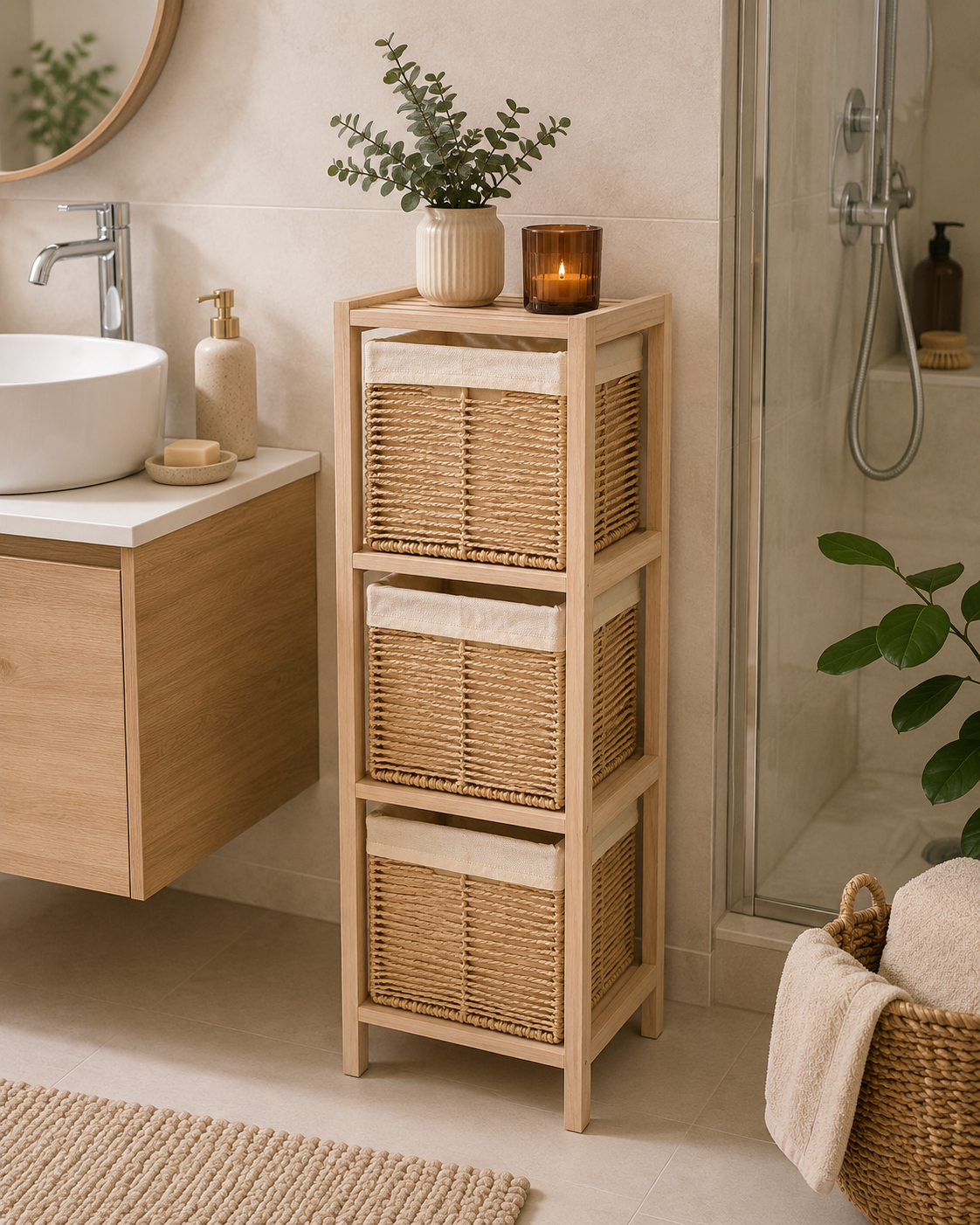 Συρταριέρα MDF με 3 Συρτάρια 25x25x77cm Μπεζ MRShome