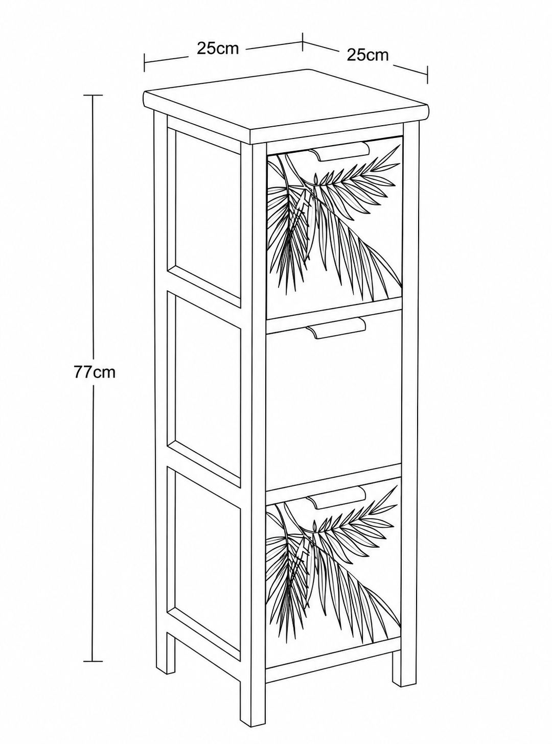 Συρταριέρα MDF με 3 Συρτάρια 25x25x77cm Μπεζ/Μαύρη με Σχέδιο MRShome