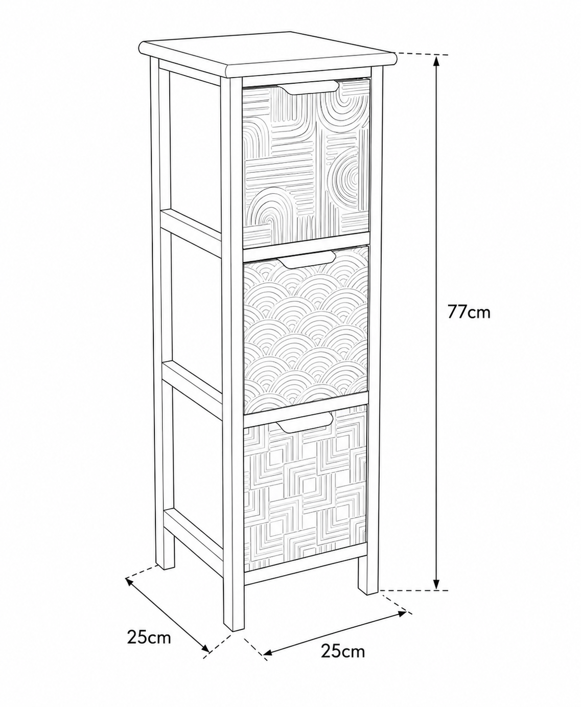 Συρταριέρα MDF με 3 Συρτάρια 25x25x77cm Μπεζ με Σχέδια MRShome