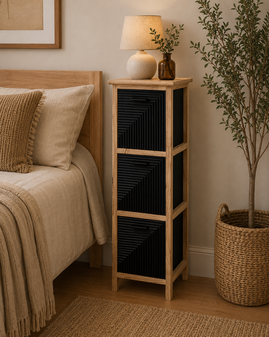 Συρταριέρα MDF με 3 Συρτάρια Φυσική/Μαύρη 25x25x77cm MRShome