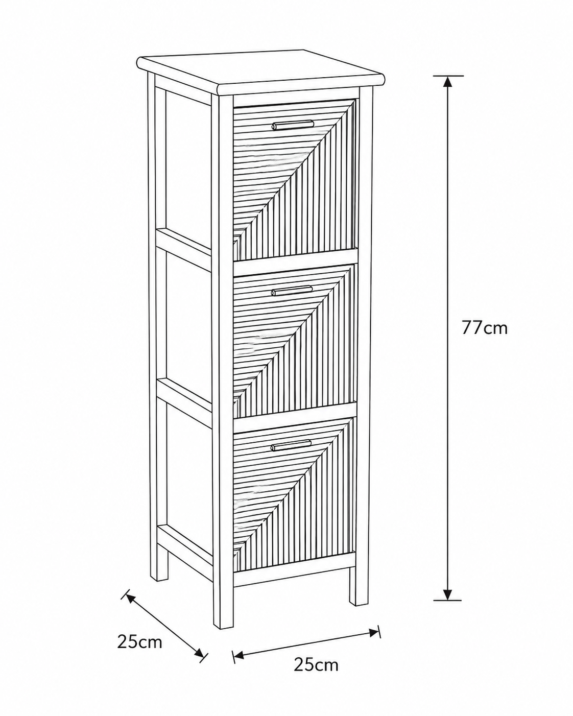 Συρταριέρα MDF με 3 Συρτάρια Φυσική/Μαύρη 25x25x77cm MRShome