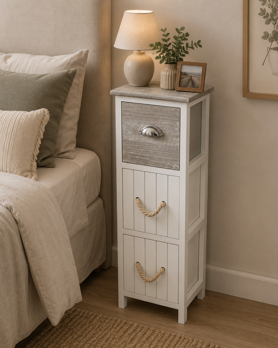 Συρταριέρα MDF με 3 Συρτάρια Γκρι/Λευκή 25x25x77cm MRShome