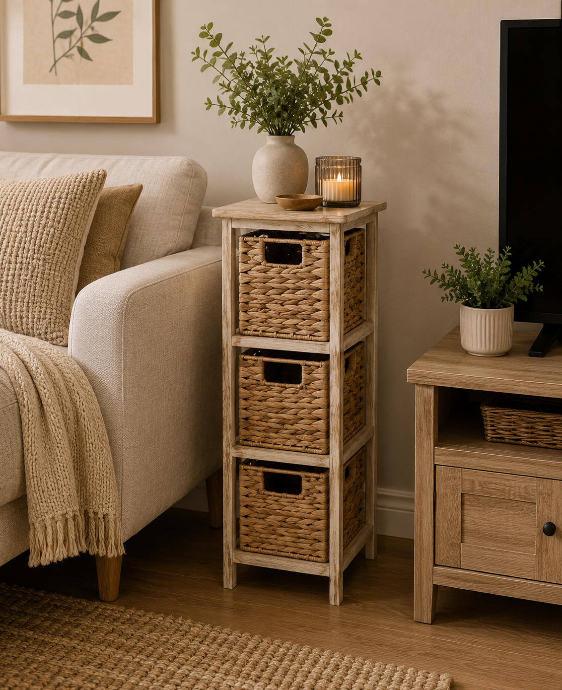 Συρταριέρα MDF με 3 Συρτάρια από Υάκινθο 25x25x77cm Μπεζ MRShome