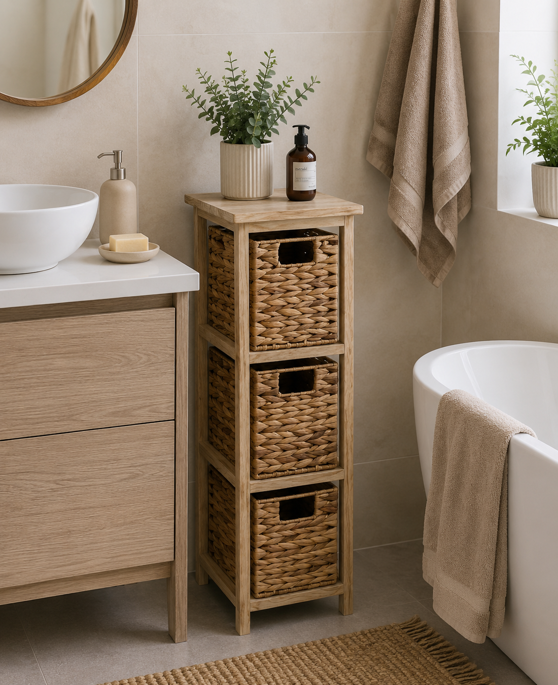 Συρταριέρα MDF με 3 Συρτάρια από Υάκινθο 25x25x77cm Μπεζ MRShome