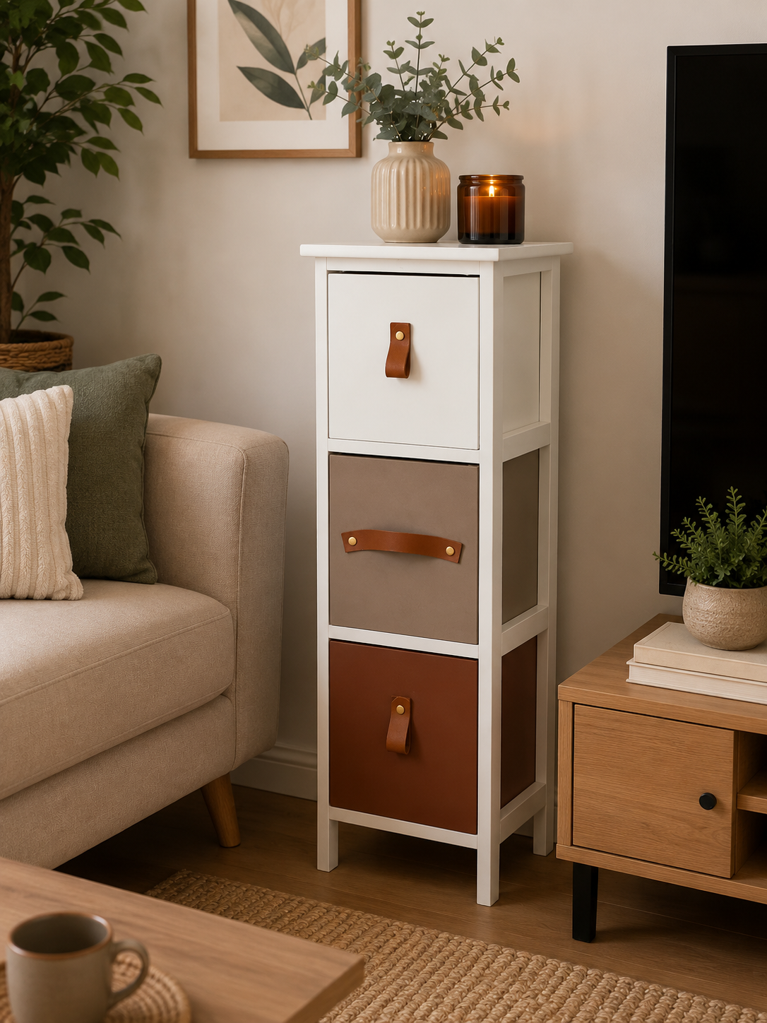 Συρταριέρα MDF με 3 Συρτάρια με Λαβή Multi 25x25x77cm MRShome