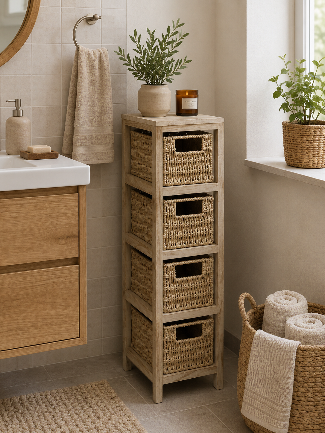 Συρταριέρα MDF με 4 Συρτάρια 17x24x65cm Μπεζ MRShome