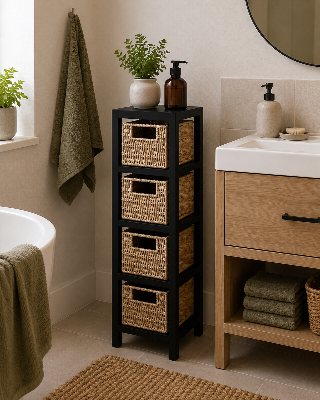 Συρταριέρα MDF με 4 Συρτάρια 17x24x65cm Μπεζ/Μαύρο MRShome