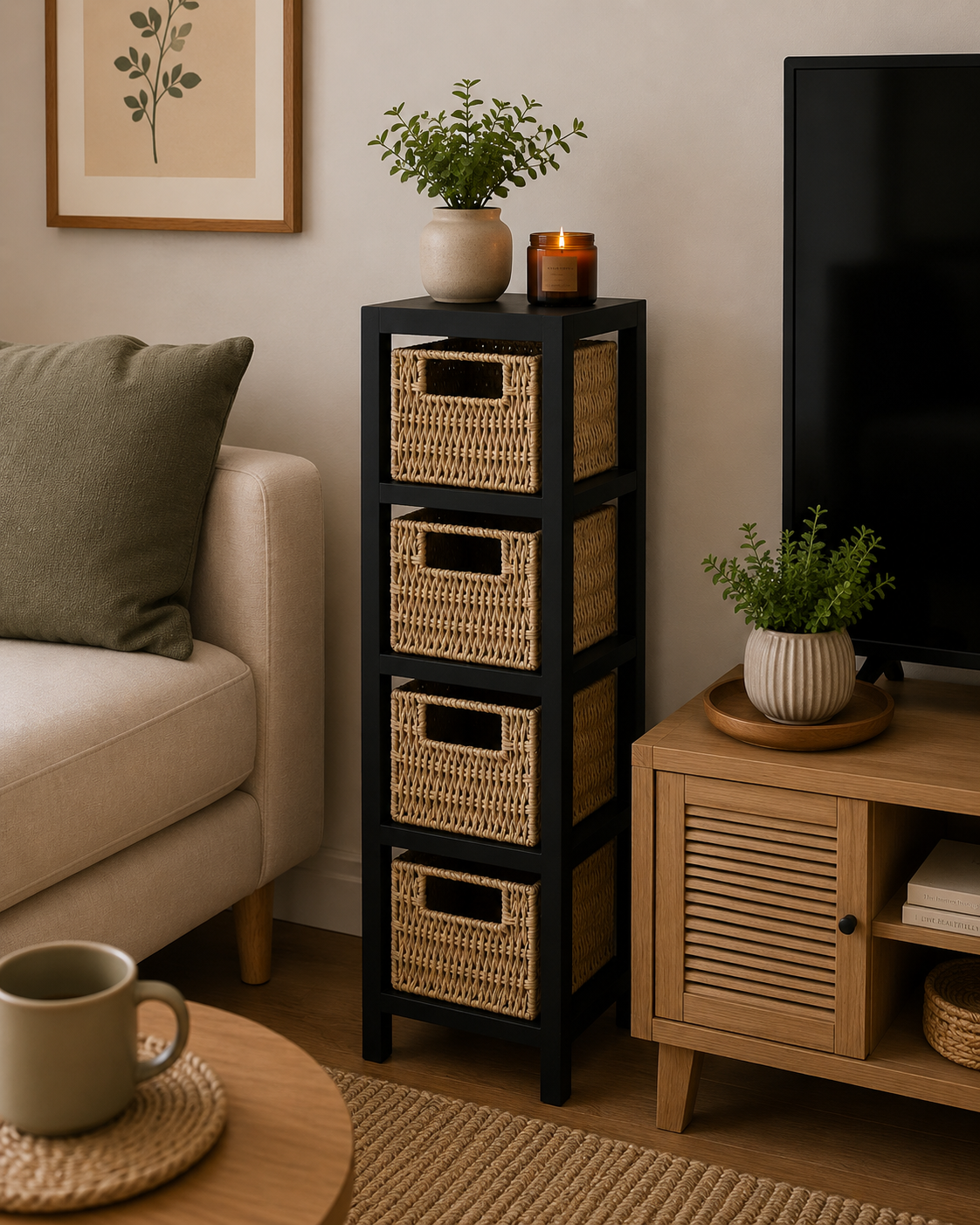 Συρταριέρα MDF με 4 Συρτάρια 17x24x65cm Μπεζ/Μαύρο MRShome