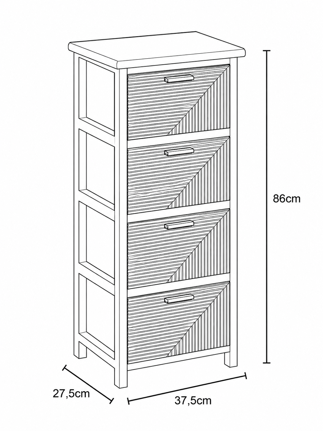 Συρταριέρα MDF με 4 Συρτάρια 37.5x27.5x86cm Φυσική/Μαύρη με Σχέδιο MRShome