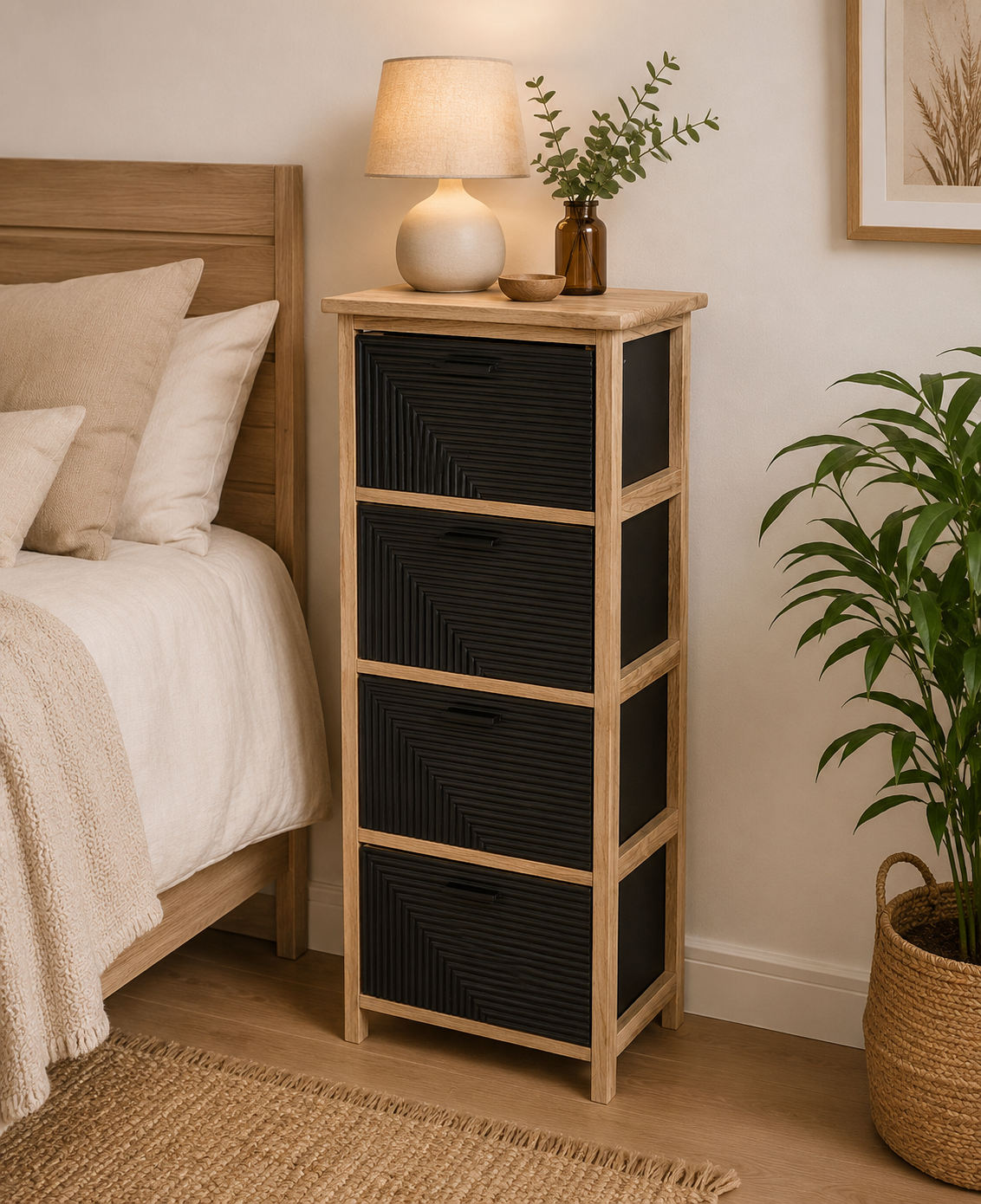 Συρταριέρα MDF με 4 Συρτάρια 37.5x27.5x86cm Φυσική/Μαύρη με Σχέδιο MRShome