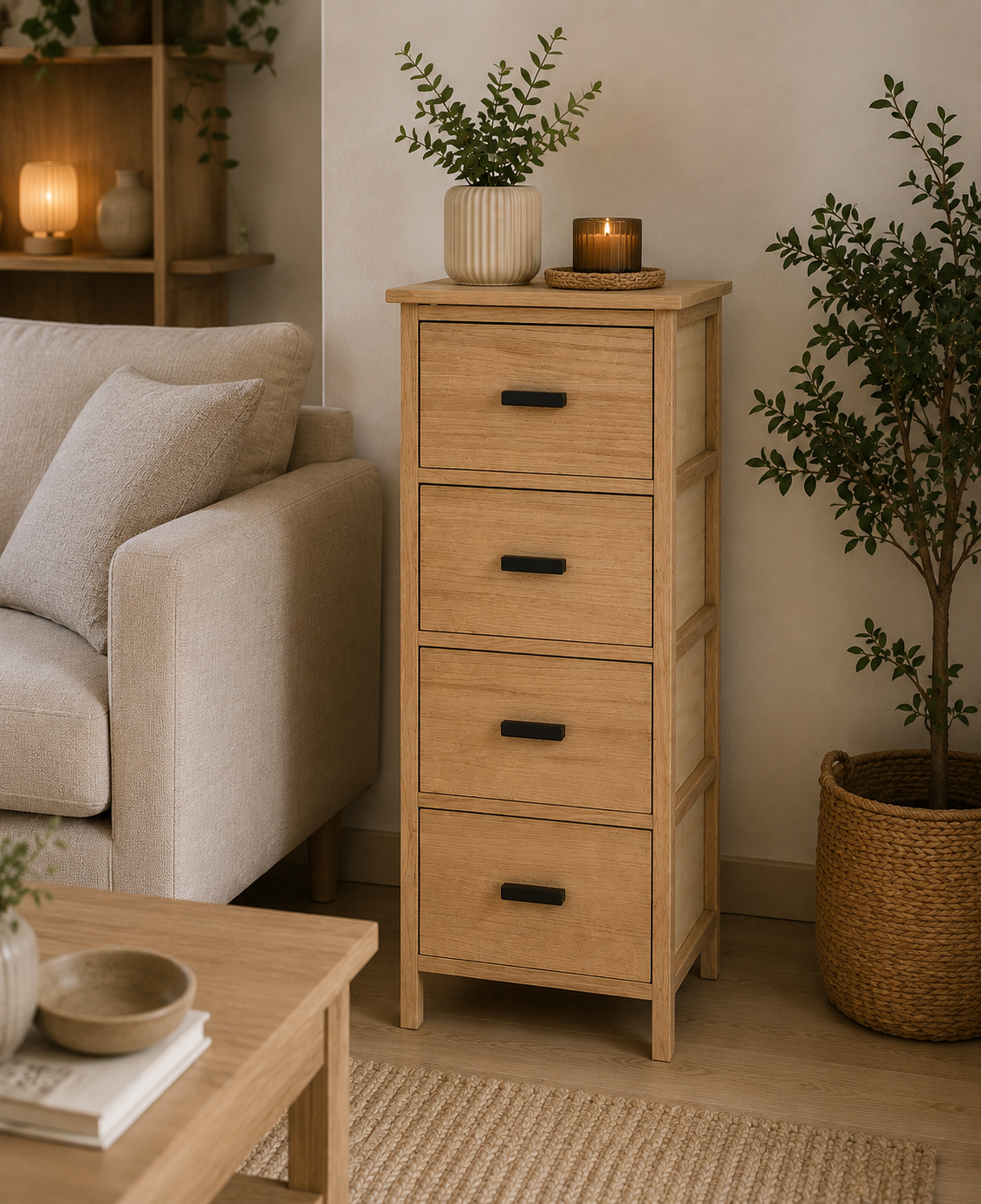 Συρταριέρα MDF με 4 Συρτάρια 37.5x27.5x86cm Μπεζ MRShome