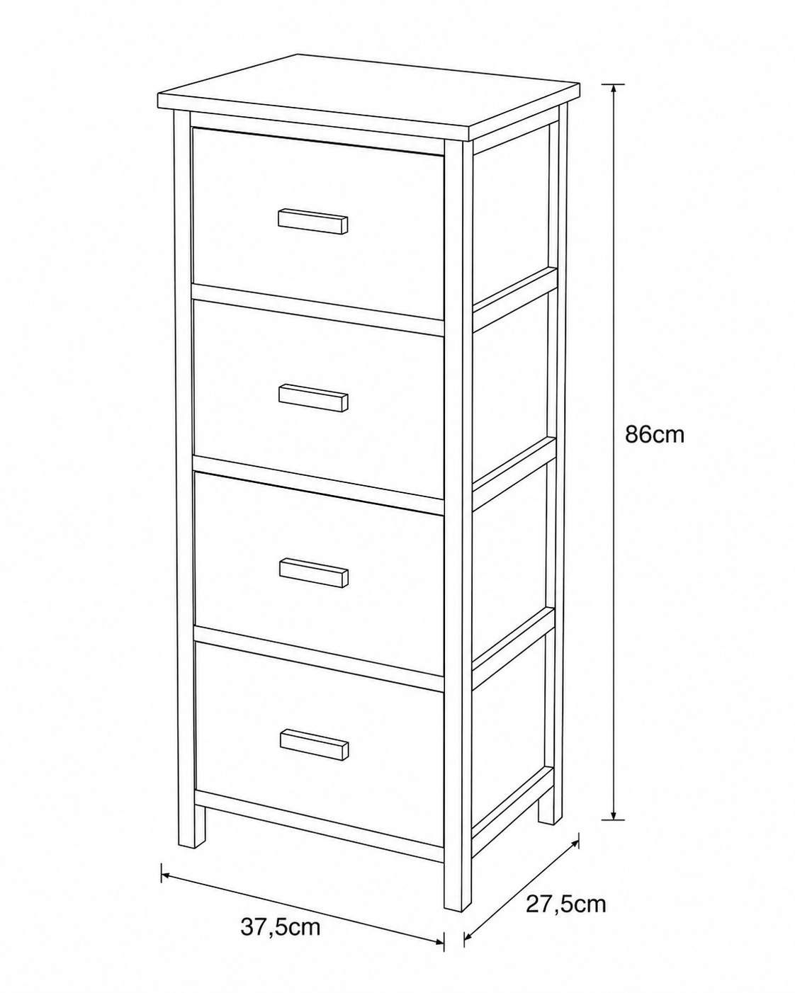 Συρταριέρα MDF με 4 Συρτάρια 37.5x27.5x86cm Μπεζ MRShome