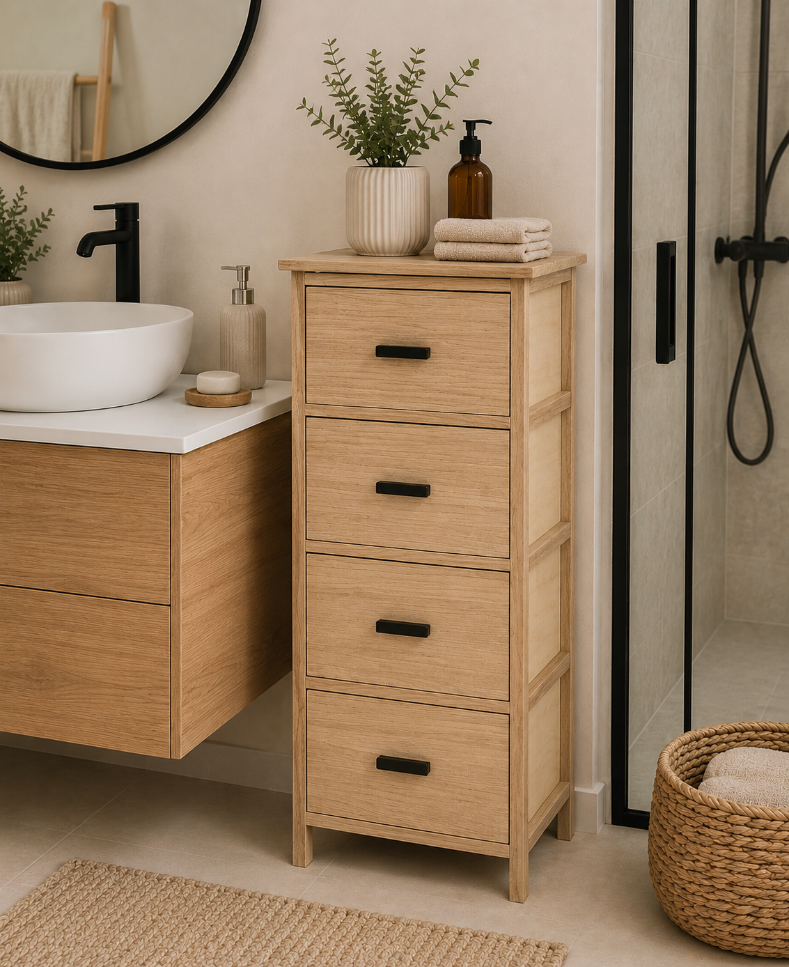 Συρταριέρα MDF με 4 Συρτάρια 37.5x27.5x86cm Μπεζ MRShome