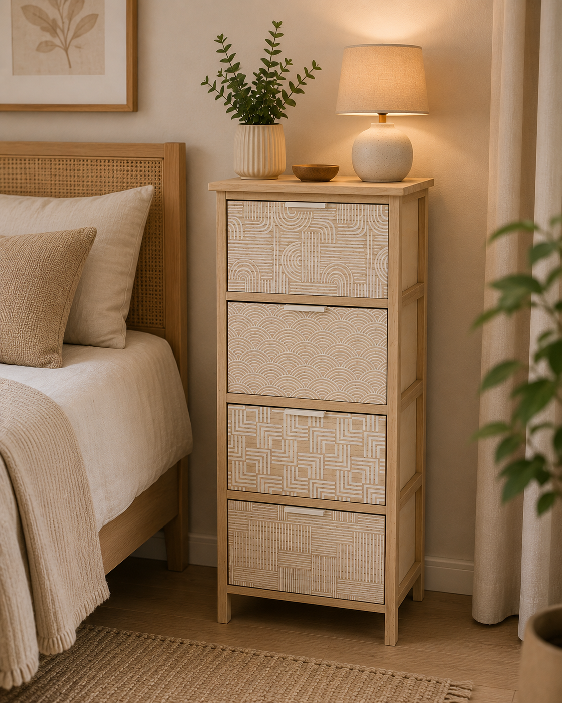 Συρταριέρα MDF με 4 Συρτάρια 37.5x27.5x86cm Μπεζ με Σχέδια MRShome
