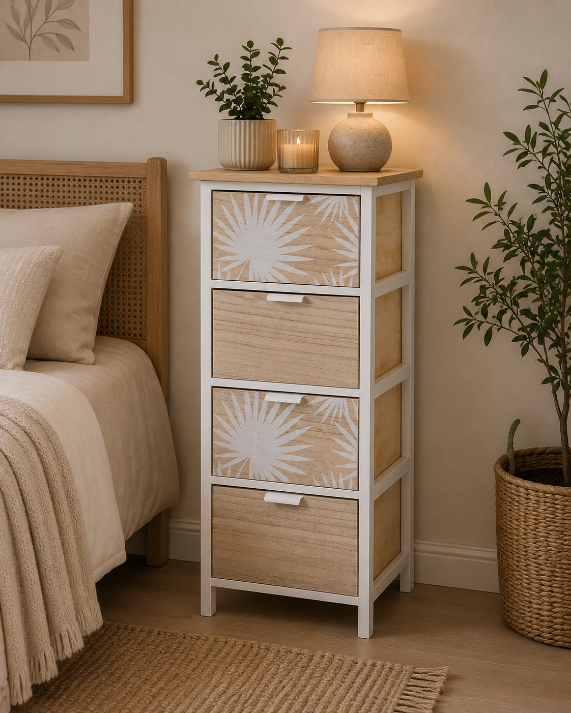 Συρταριέρα MDF με 4 Συρτάρια 37.5x27.5x86cm Μπεζ με Σχέδιο MRShome