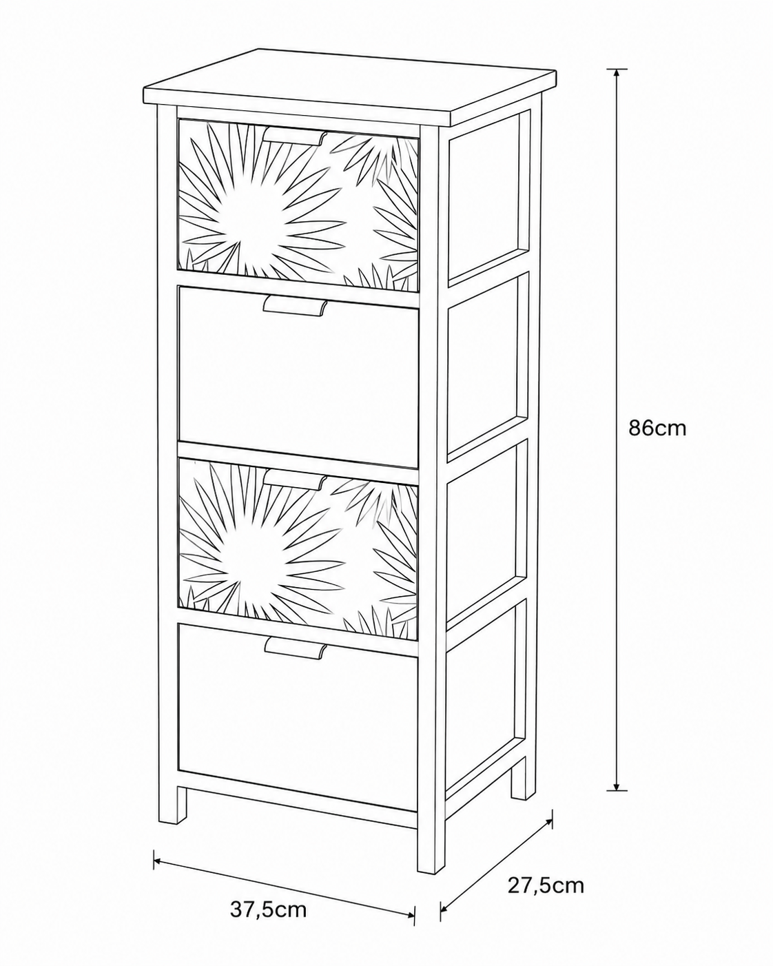 Συρταριέρα MDF με 4 Συρτάρια 37.5x27.5x86cm Μπεζ με Σχέδιο MRShome