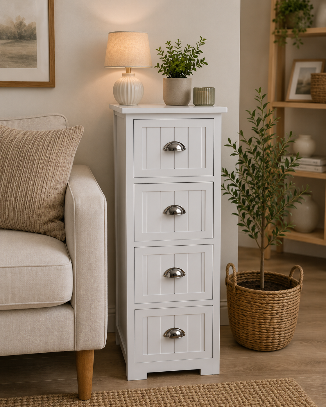 Συρταριέρα MDF με 4 Συρτάρια Λευκή 35x30x90cm MRShome