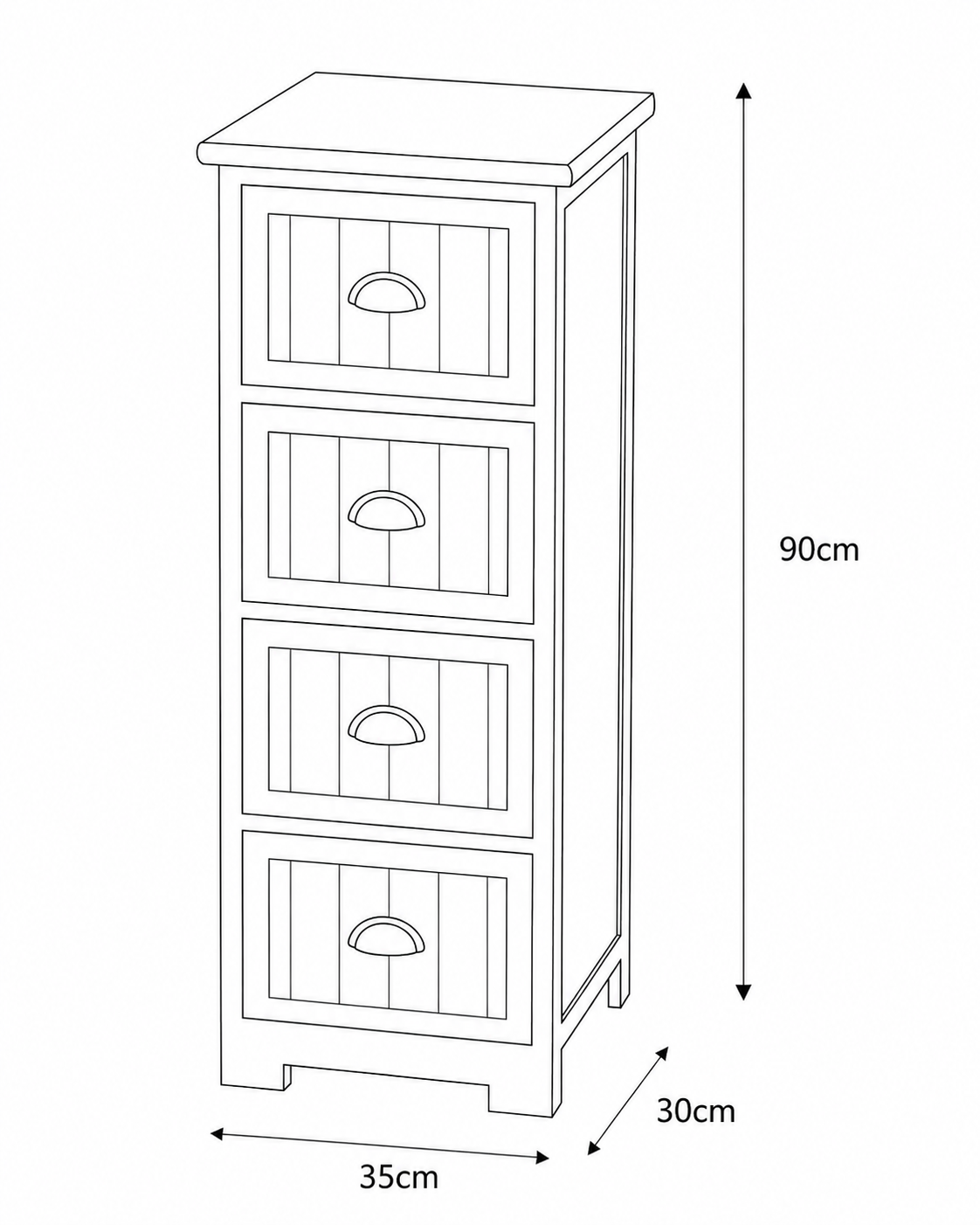 Συρταριέρα MDF με 4 Συρτάρια Λευκή 35x30x90cm MRShome