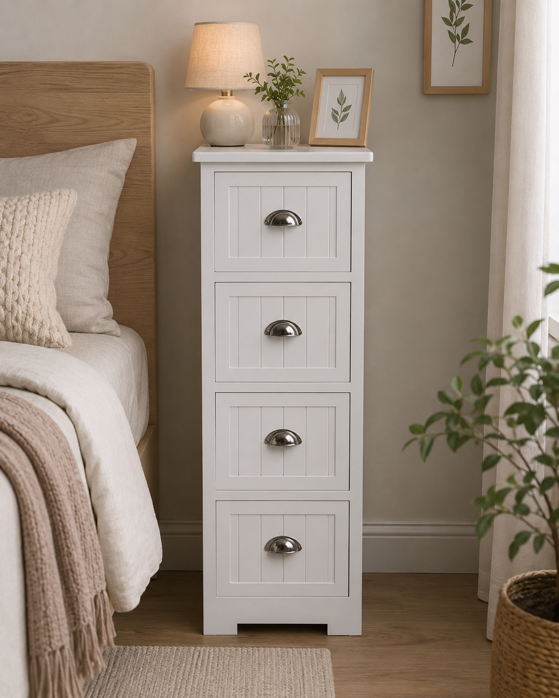 Συρταριέρα MDF με 4 Συρτάρια Λευκή 35x30x90cm MRShome