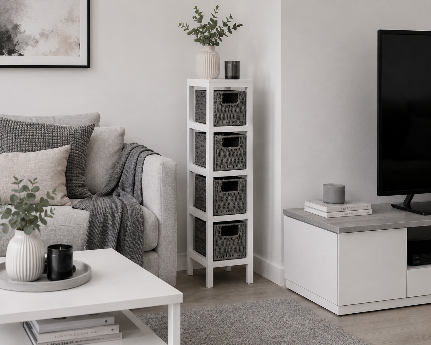 Συρταριέρα με 4 Συρτάρια MDF Γκρι/Λευκή 17x24x65cm MRShome