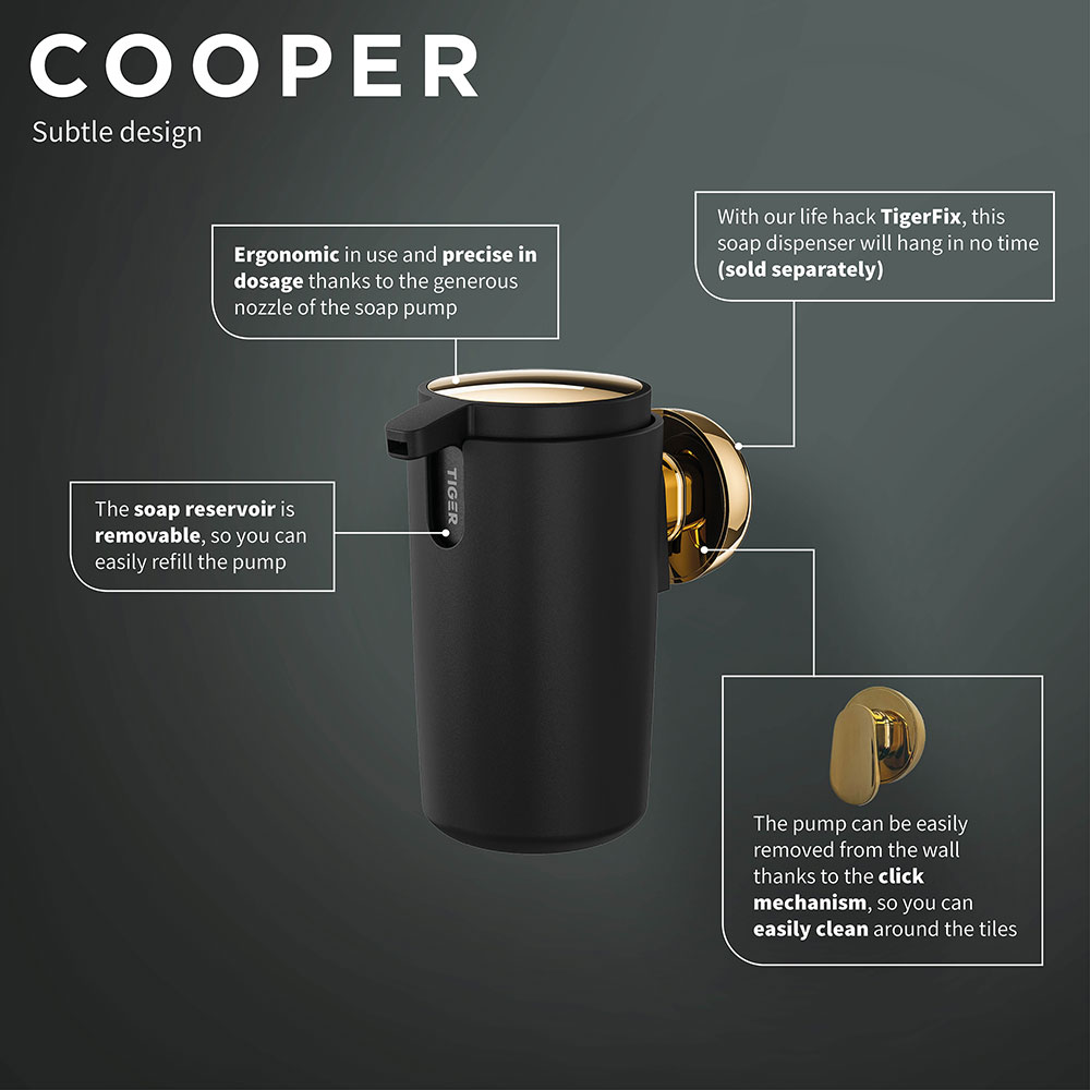 Tiger Cooper Δοχείο Κρεμοσάπουνου Επιτοίχιο 175 ml Black / Polished gold 800564