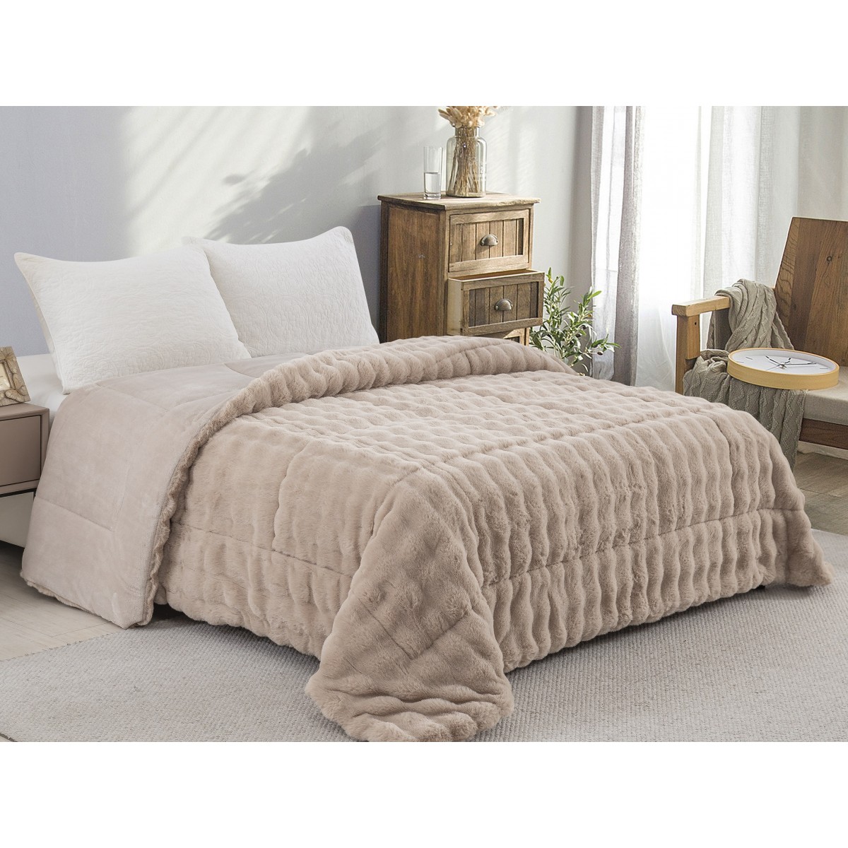ΚΟΥΒΕΡΤΟΠΑΠΛΩΜΑ ΓΟΥΝΑ/FLANNEL ΥΠΕΡΔΙΠΛΟ 220X240 ADAM HOME (910) TAUPE