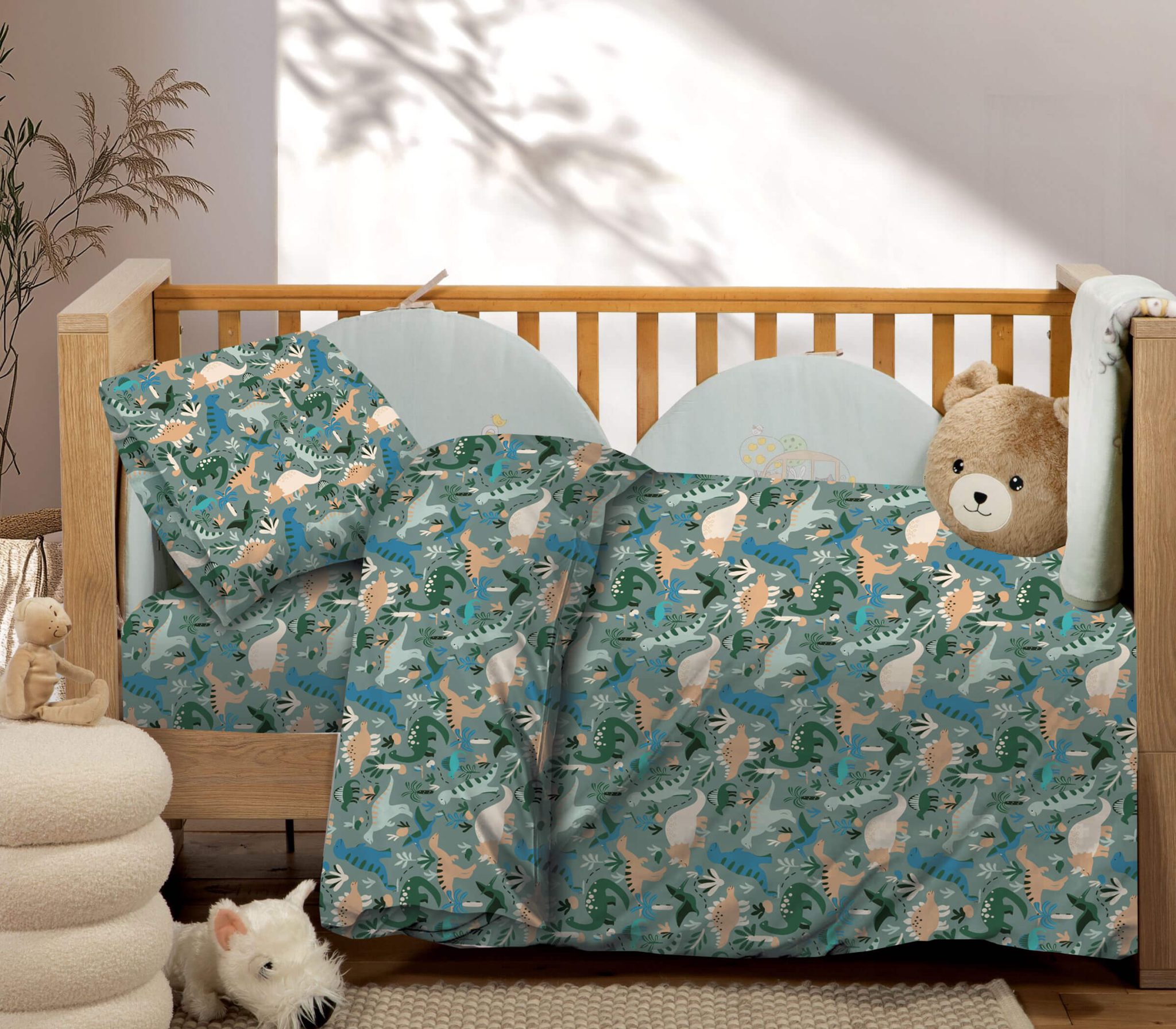 Βρεφικά Σετ Σεντόνι Κούνιας Με Λάστιχο Dinosaurs