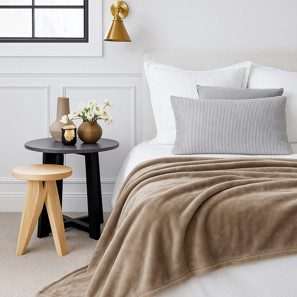 Κουβέρτα βελουτέ Μονή Beige