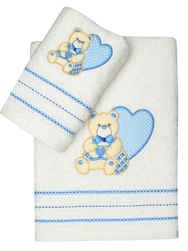 Σετ πετσέτες κεντητές Heart 01 Blue Σετ 2 τεμαχίων