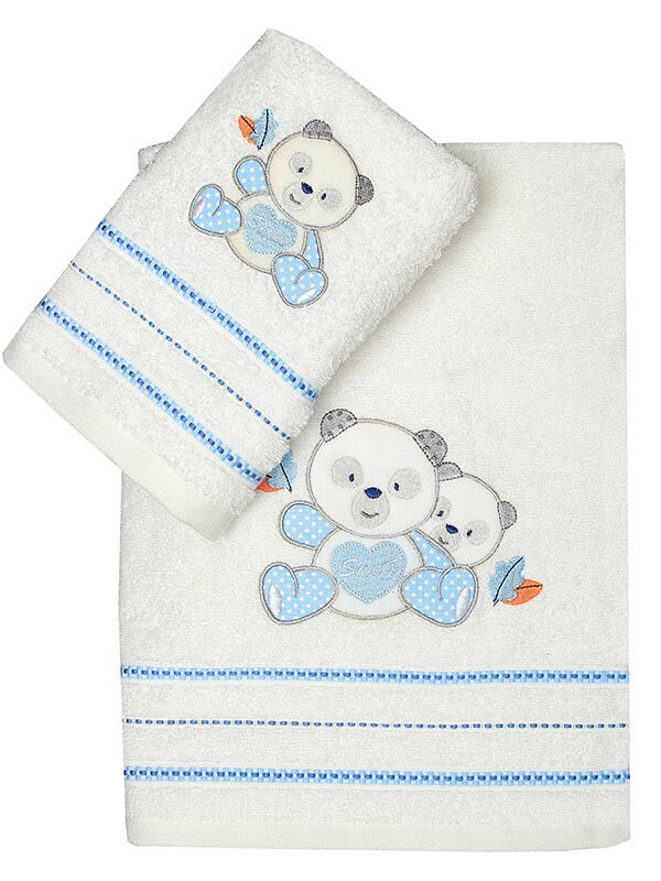 Σετ πετσέτες κεντητές Panda 02 Blue Σετ 2 τεμαχίων