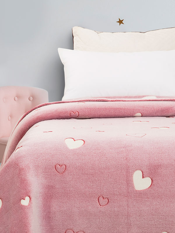 Κουβέρτα φωσφοριζέ αγκαλιας Hearts Pink 80cm χ 90cm