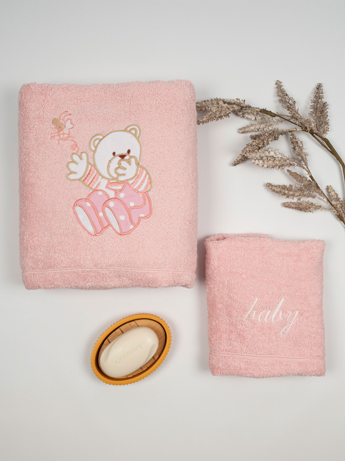 Σετ πετσέτες κεντητές Bear 04 Pink/Pink