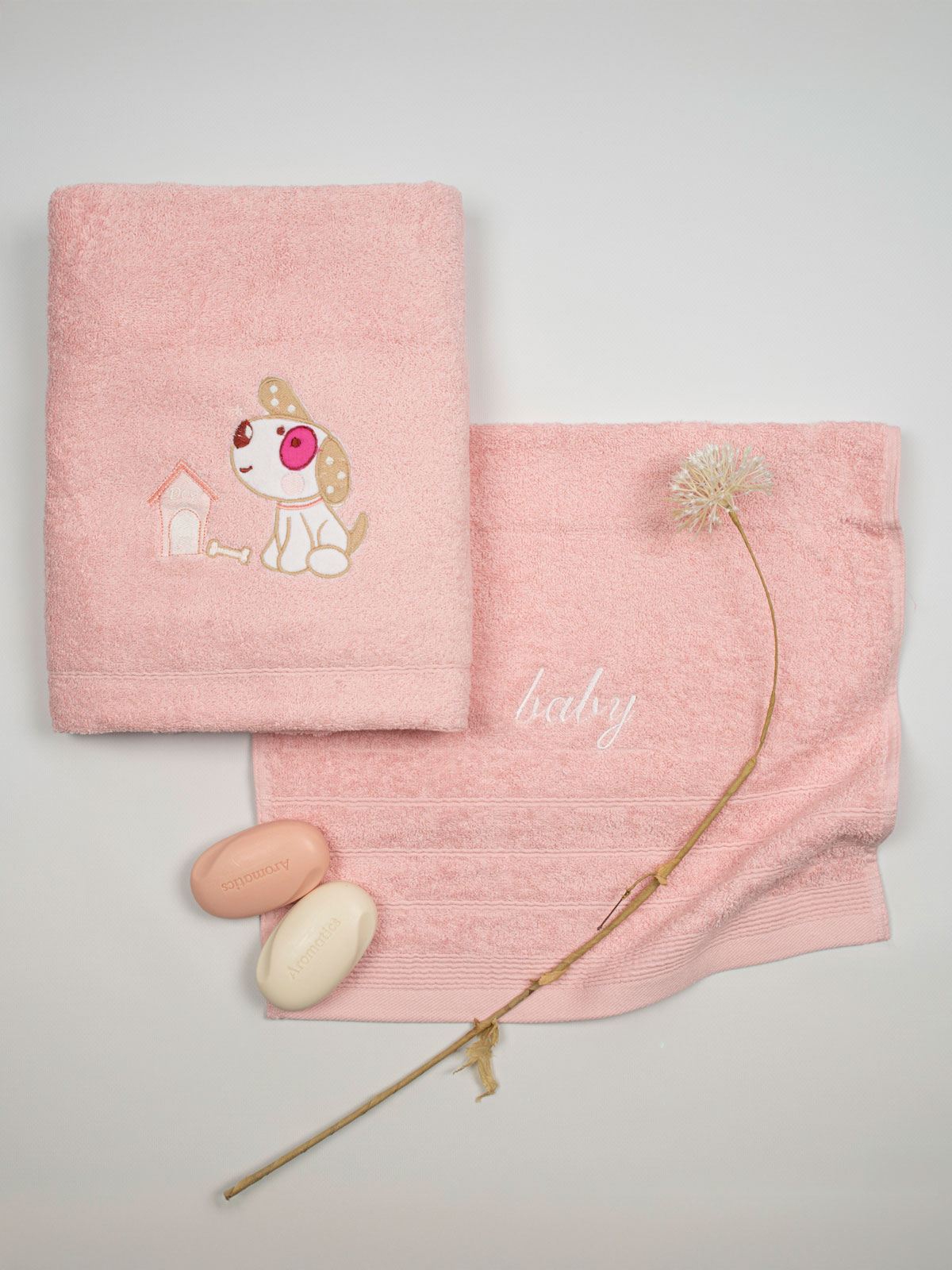 Σετ πετσέτες κεντητές Dog 07 Pink/Pink