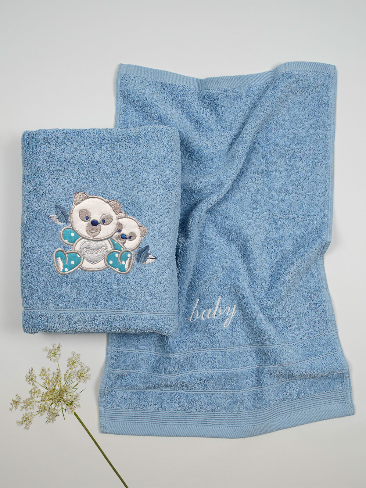 Σετ πετσέτες κεντητές Panda 02 Blue/Blue