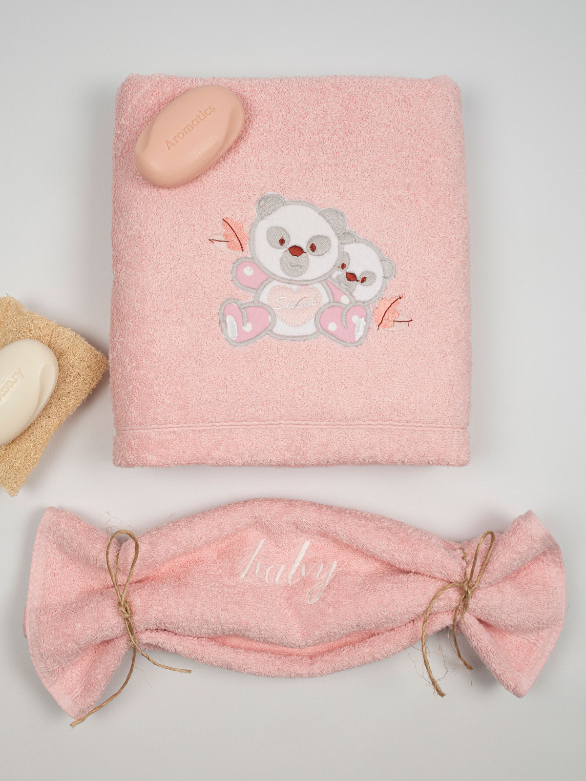 Σετ πετσέτες κεντητές Panda 02 Pink/Pink