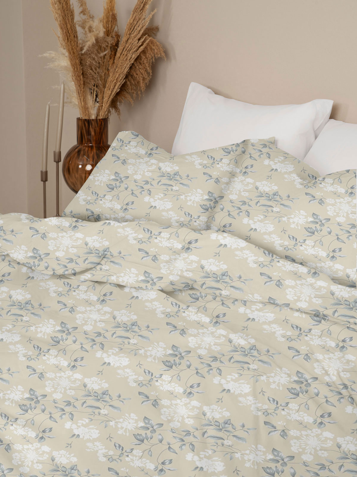 Σετ Σεντόνια Menta Εμπριμέ 360 Beige Διπλό (200x250)