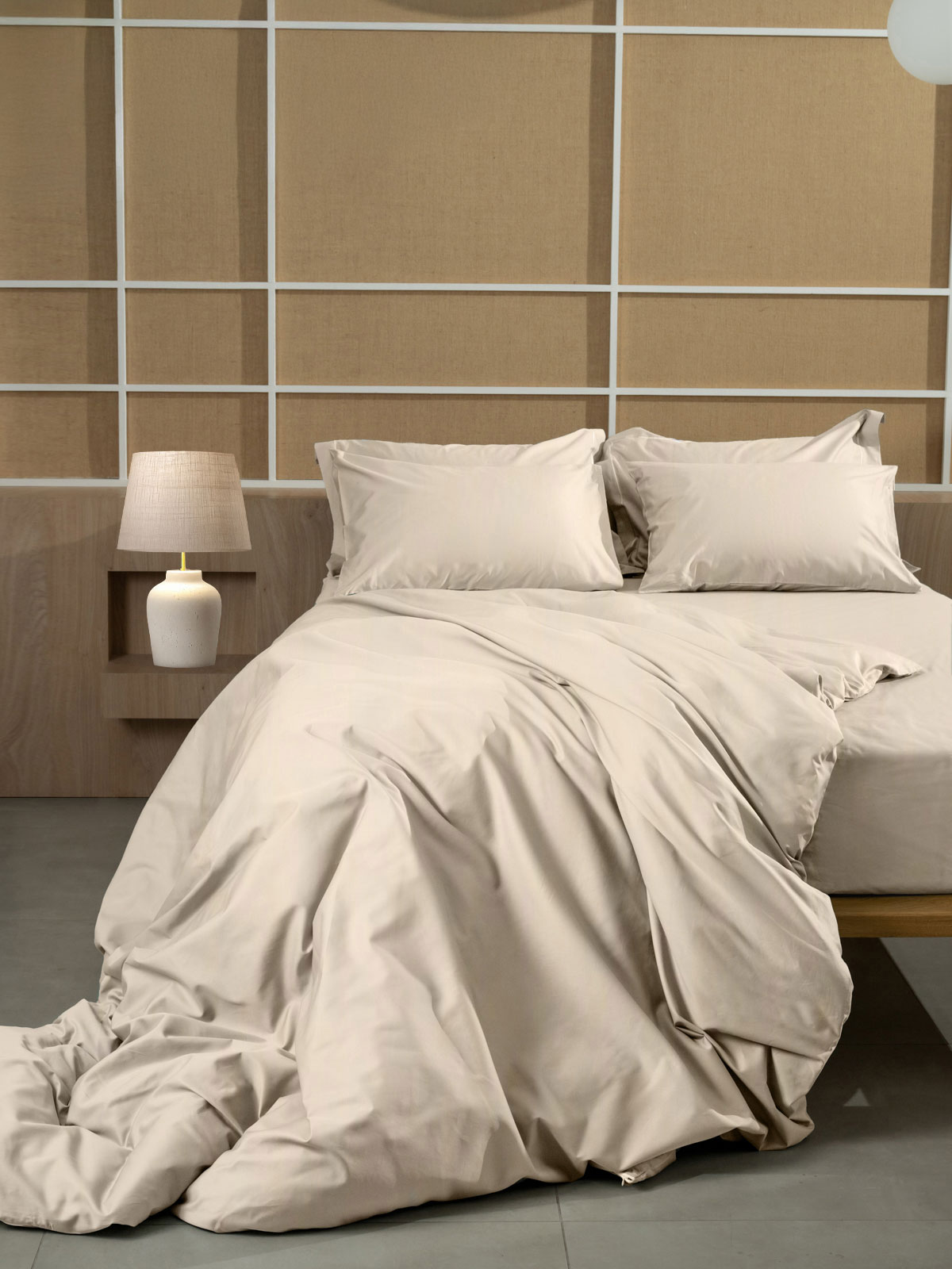 Κατωσέντονο Βαμβακοσατέν Omnia με λάστιχο Beige Υπέρδιπλο (180x200+40)