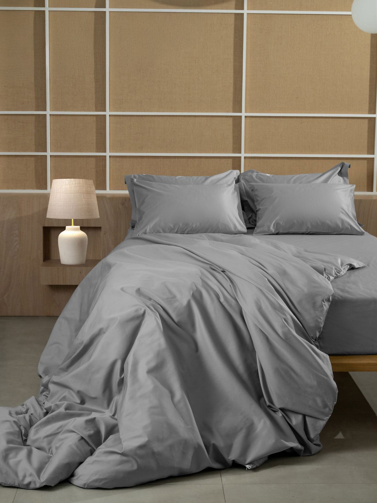 Κατωσέντονο Βαμβακοσατέν Omnia με λάστιχο Grey Υπέρδιπλο (180x200+40)