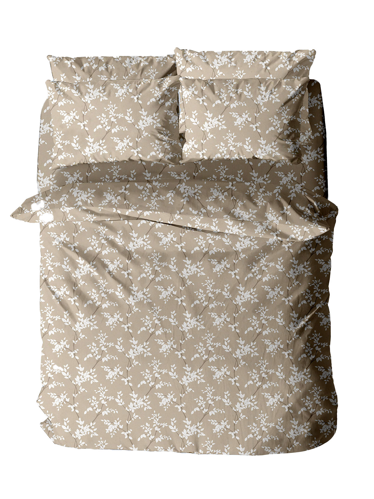 Σετ Σεντόνια Menta Εμπριμέ 480 Beige Διπλό με λάστιχο (150x200+30)