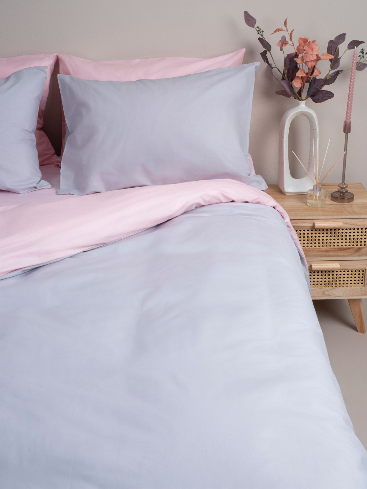 Σετ Σεντόνια Menta 205 Grey-Pink Μονό με λάστιχο (100x200+30)