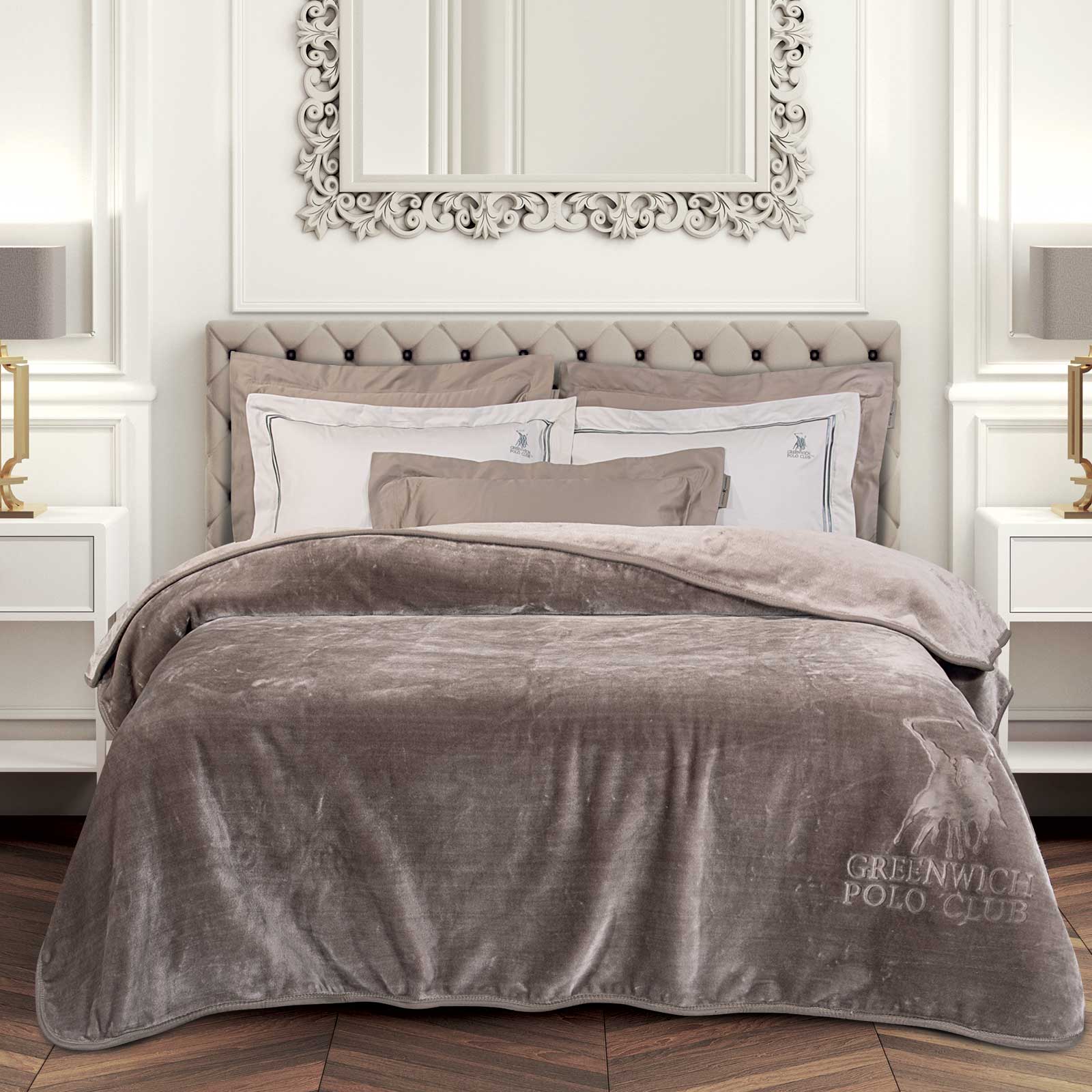 GREENWICH POLO CLUB ΚΟΥΒΕΡΤΑ VELOUR ΜΟΝΗ ESSENTIAL 3497 TAUPE