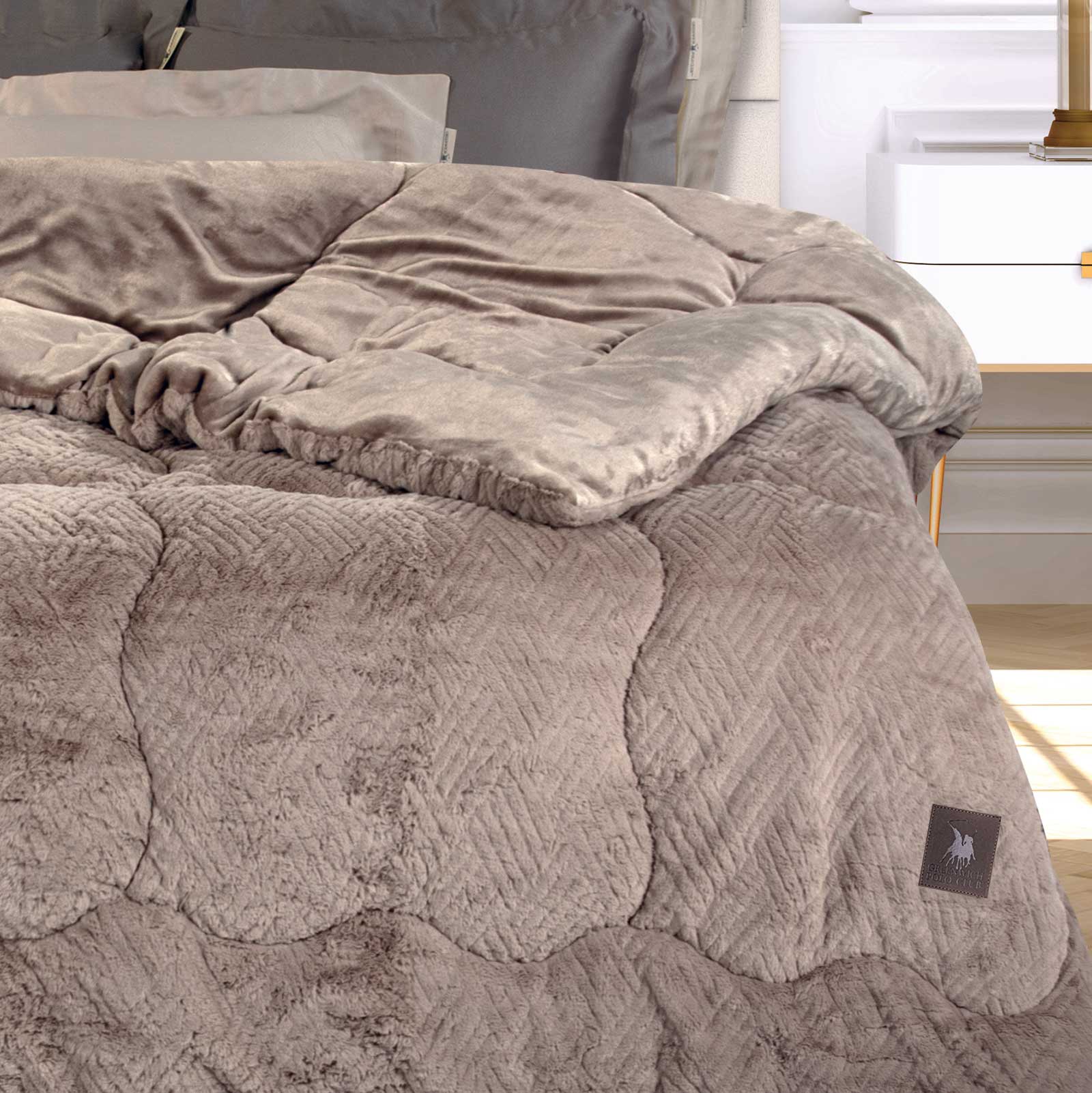 GREENWICH POLO CLUB ΚΟΥΒΕΡΤΟΠΑΠΛΩΜΑ RABBIT FAUX FUR KING ESSENTIAL 3953 TAUPE