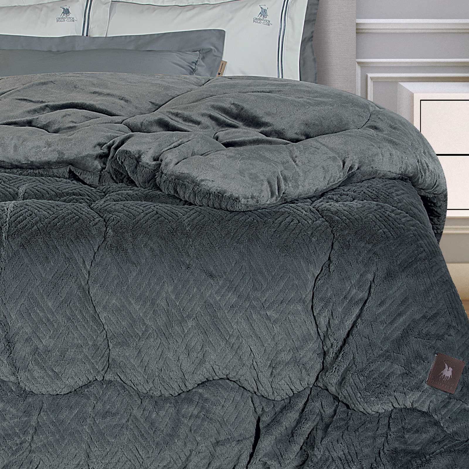 GREENWICH POLO CLUB ΚΟΥΒΕΡΤΟΠΑΠΛΩΜΑ RABBIT FAUX FUR KING ESSENTIAL 3954 GREY