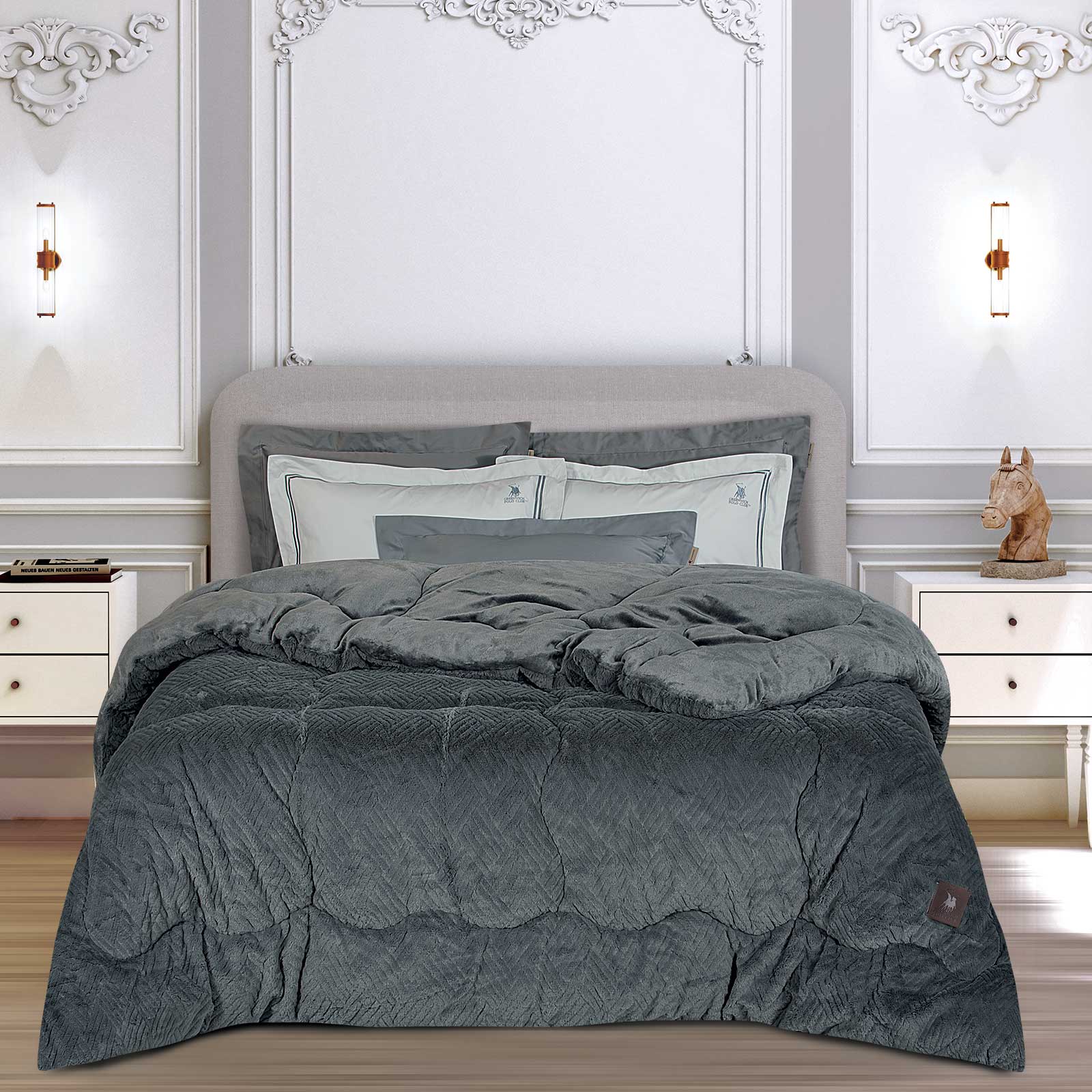 GREENWICH POLO CLUB ΚΟΥΒΕΡΤΟΠΑΠΛΩΜΑ RABBIT FAUX FUR KING ESSENTIAL 3954 GREY