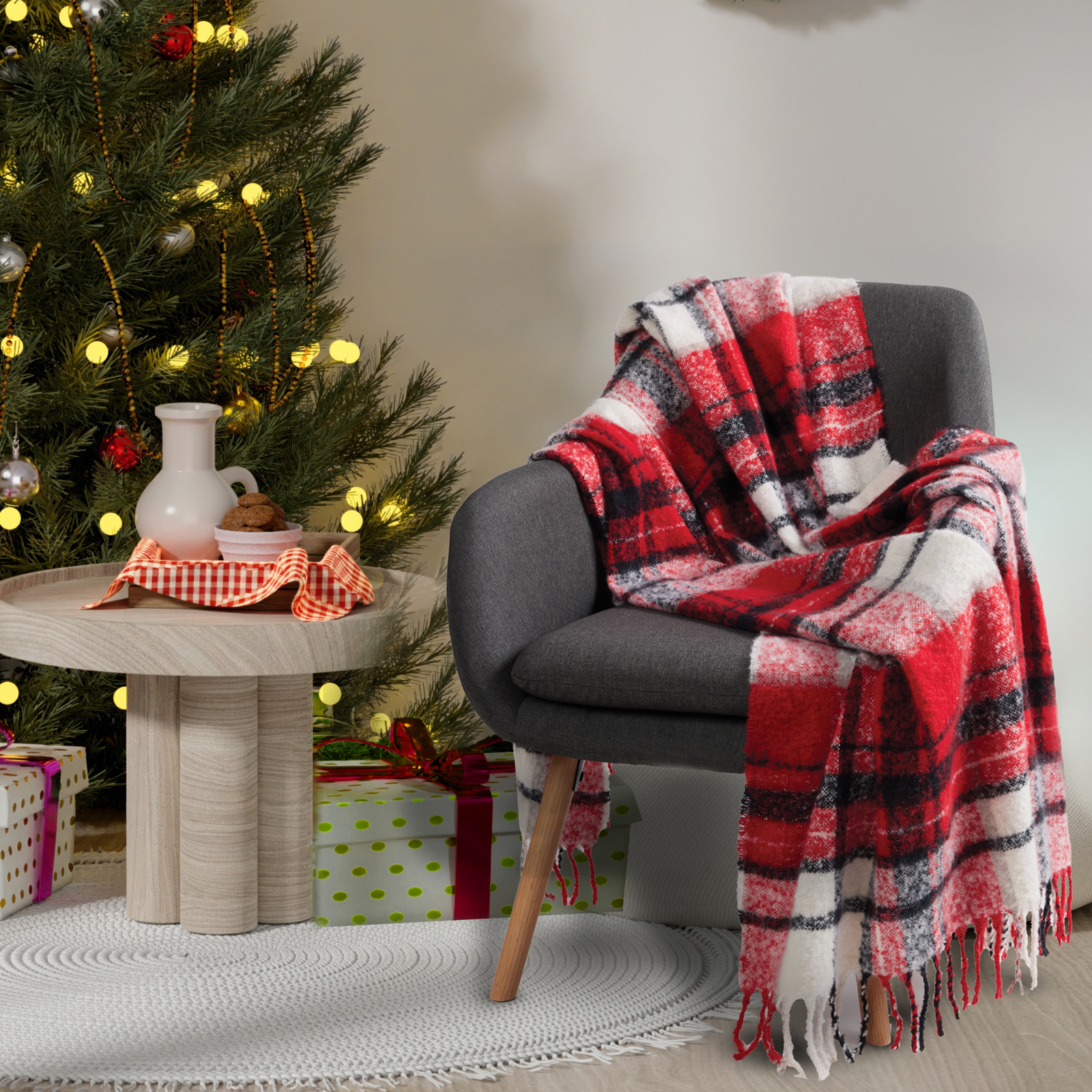 DAS HOME ΚΟΥΒΕΡΤΑ ΚΑΝΑΠΕ FAUX MOHAIR 1379 BLACK, RED